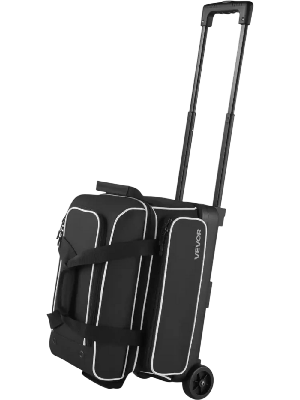 VEVOR Bowling Ball Bag, 2 Ball Double Roller Bowling Bag with Wheels, Featuring a Separate Compartment for Shoes (Up To US Size 16) & Oversized Accessory Pocket, Retractable Handle Extends to 41.32 in