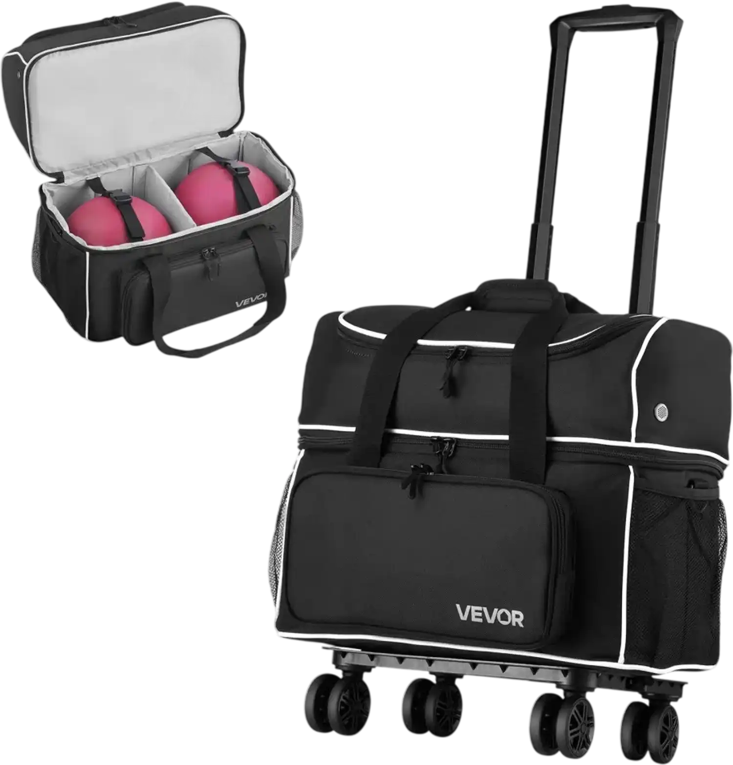 Vevor Bowling Ball Bag 2-Ball Rolling Bowling Bag with Wheels New