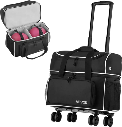 Vevor Bowling Ball Bag 2-Ball Rolling Bowling Bag with Wheels New