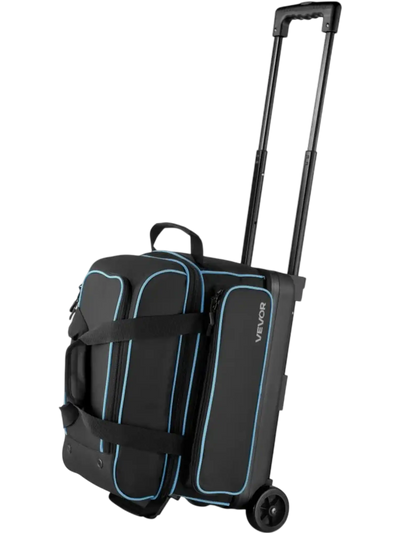 VEVOR Bowling Ball Bag, 2 Ball Double Roller Bowling Bag with Wheels, Featuring a Separate Compartment for Shoes (Up To US Size 16) & Oversized Accessory Pocket, Retractable Handle Extends to 41.32 in