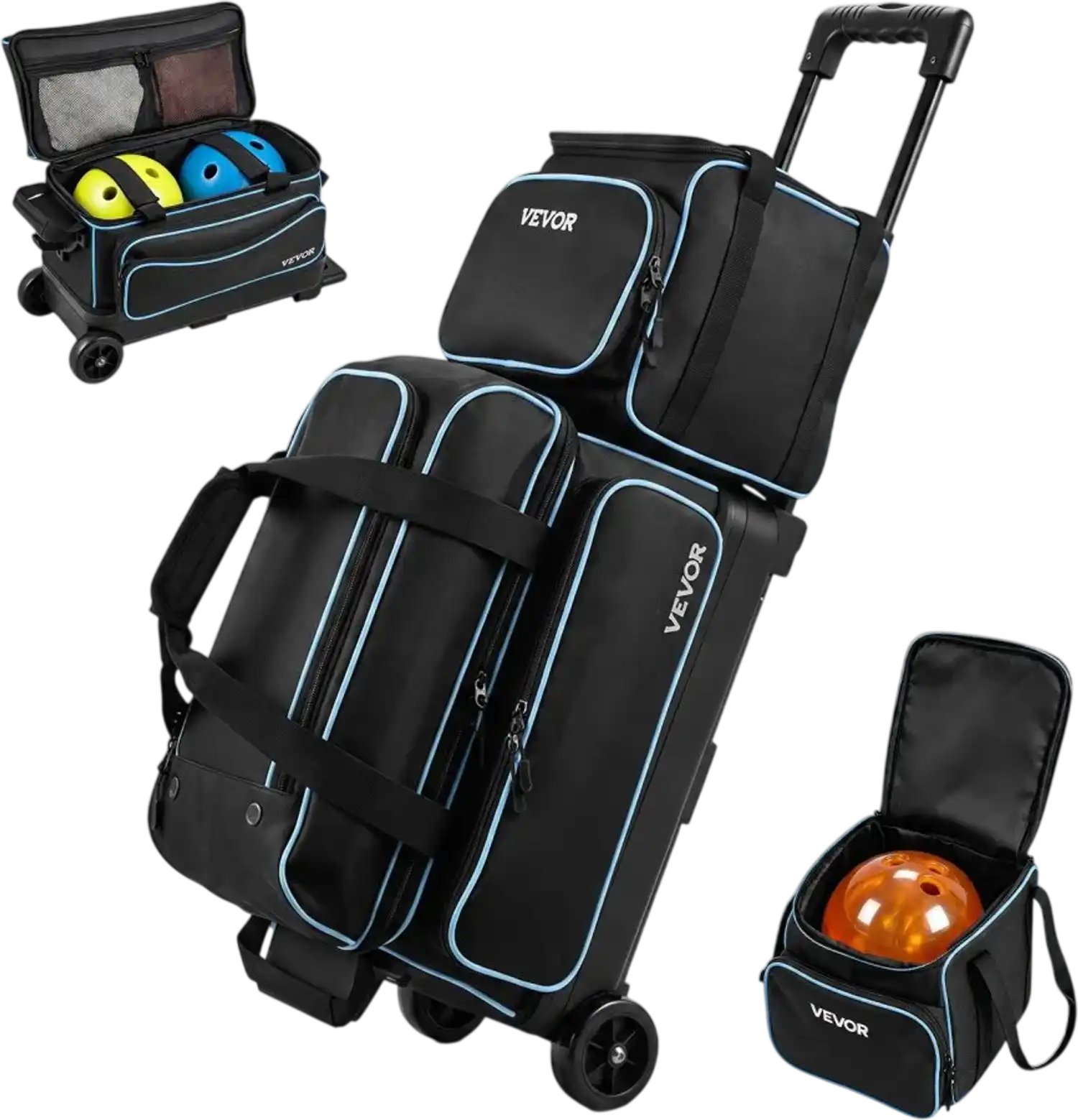 Vevor Bowling Bag 3 Ball Double Roller with Separate Shoe Compartment New