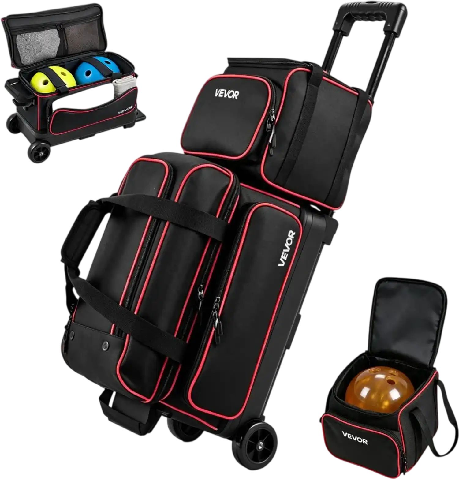 Vevor Bowling Bag 3-Ball Double Roller with Shoe Compartment and Accessory Pockets New