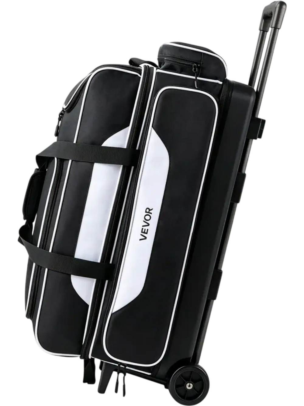 VEVOR 3 Ball Bowling Bag Double Roller Bag with Separate Shoe Compartment, for Bowling Shoes (Up To US Men Size 16), Rolling Ball Bag w/ Wheel, Accessory Pocket, Retractable Handle Extends to 40 in