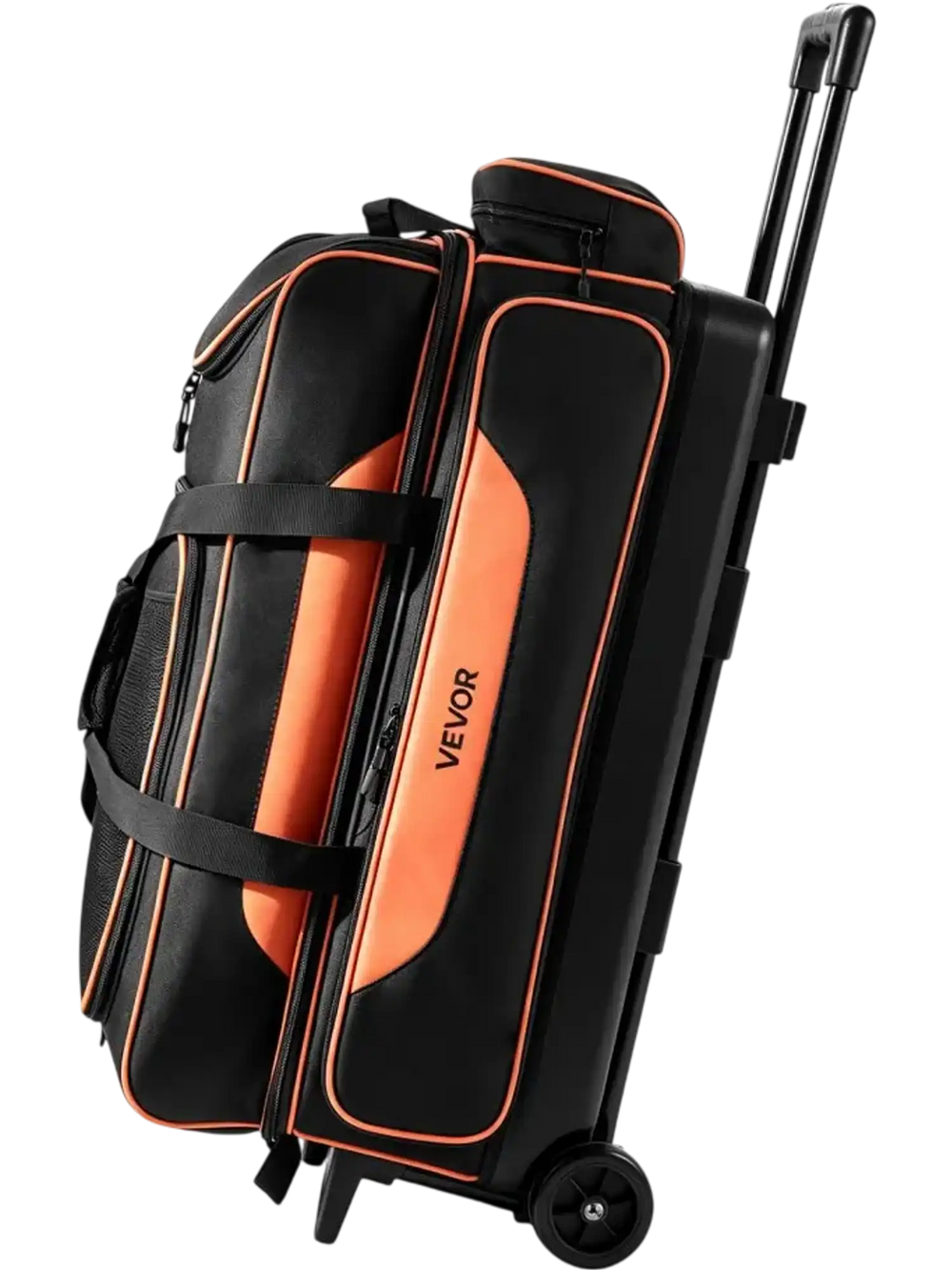 VEVOR 3 Ball Bowling Bag Double Roller Bag with Separate Shoe Compartment, for Bowling Shoes (Up To US Men Size 16), Rolling Ball Bag w/ Wheel, Accessory Pocket, Retractable Handle Extends to 40 in