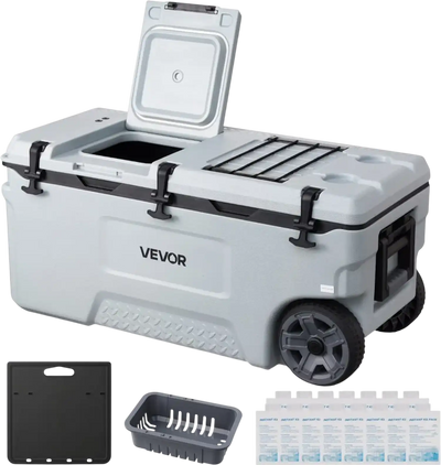 VEVOR Hard Cooler, 106QT Portable Rolling Cooler with Wheels, Leak-Resistant Coolbox Keeps Contents Cool for 48 Hours, Ice Retention Insulated Chests, Ultra-Light for Outdoor Picnics, Grill, Camping