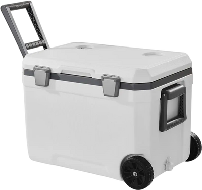 VEVOR Portable Cooler, 45 QT Wheeled Cooler with Ice Retention, Heavy-Duty Handles and Cup Holder, Lightweight Rigid Material Insulated Portable Cooler, Suitable for Family Picnics and Long Trips