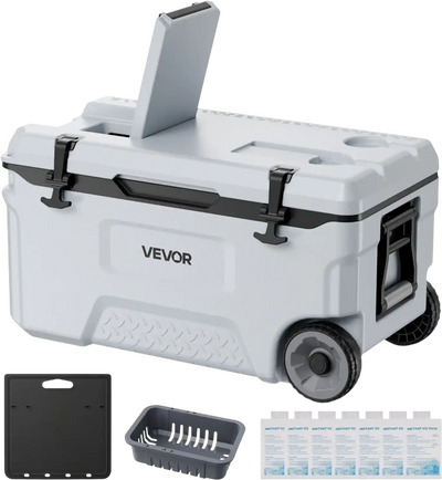 VEVOR Hard Cooler, 52QT Portable Rolling Cooler with Wheels, Leak-Resistant Coolbox Keeps Contents Cool for 48 Hours, Ice Retention Insulated Chests, Ultra-Light for Outdoor Picnics, Grill, Camping