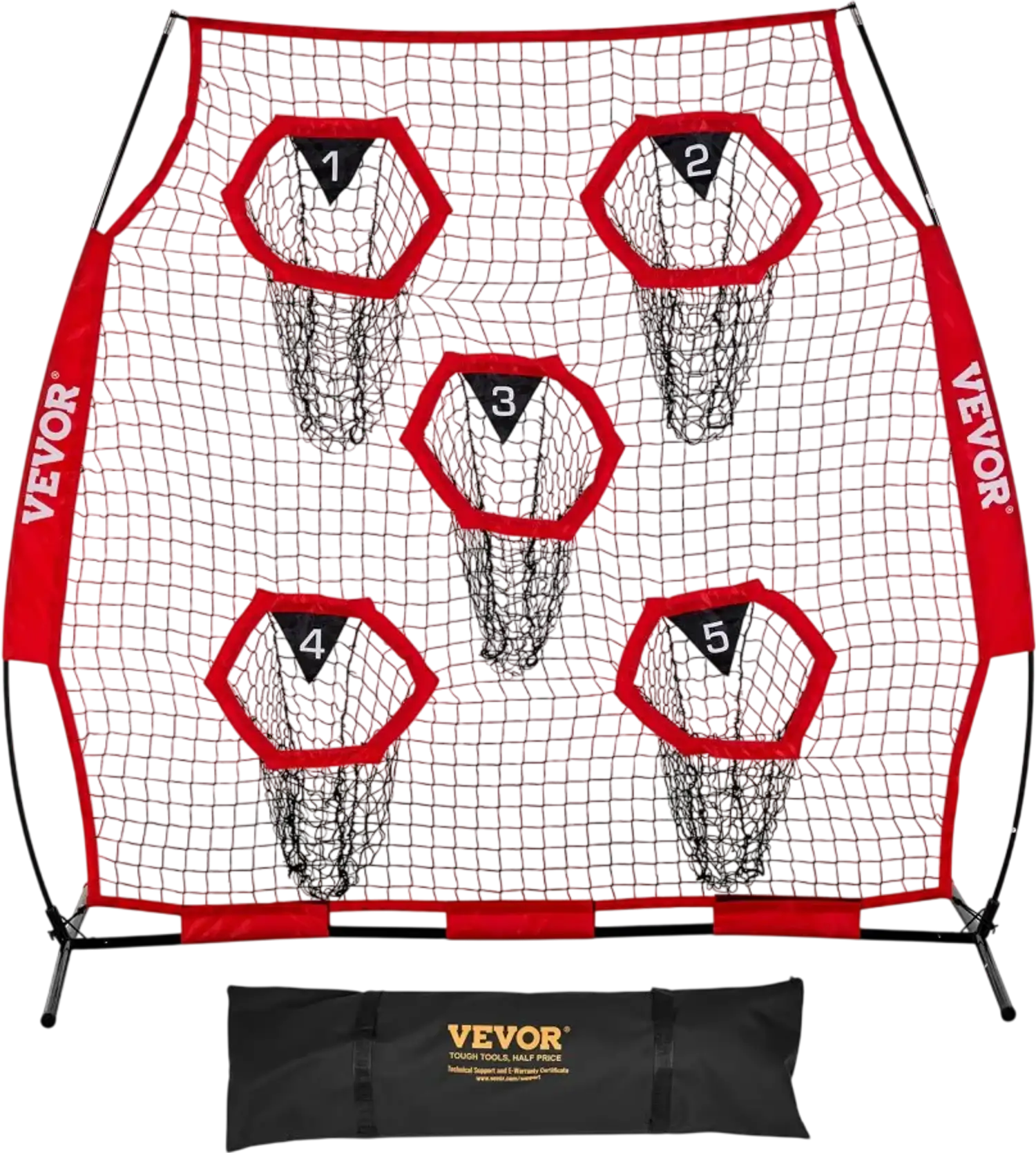 Vevor Football Throwing Net 6' x 6' 5-Pocket Training Target Red New
