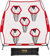 VEVOR 6 x 6 ft Football Trainer Throwing Net, Training Throwing Target Practice Net with 5 Target Pockets, Knotless Net Includes Straps and Portable Carry Case, Improve QB Throwing Accuracy, Red