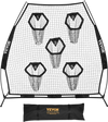 VEVOR 7 x 7 ft Football Trainer Throwing Net, Training Throwing Target Practice Net with 5 Target Pockets, Knotless Net Includes Straps and Portable Carry Case, Improve QB Throwing Accuracy, Black