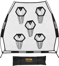 VEVOR 7 x 7 ft Football Trainer Throwing Net, Training Throwing Target Practice Net with 5 Target Pockets, Knotless Net Includes Straps and Portable Carry Case, Improve QB Throwing Accuracy, Black