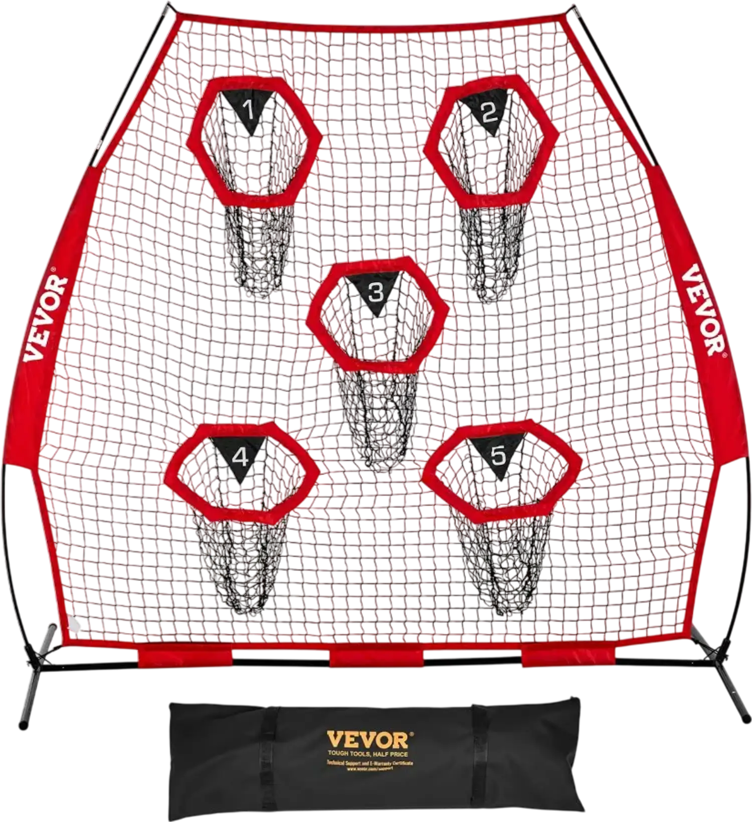 Vevor Football Throwing Net 7' x 7' Practice Target with 5 Pockets Red New