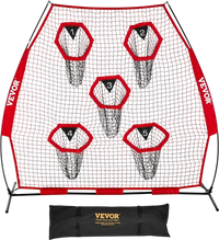 VEVOR 7 x 7 ft Football Trainer Throwing Net, Training Throwing Target Practice Net with 5 Target Pockets, Knotless Net Includes Straps and Portable Carry Case, Improve QB Throwing Accuracy, Red