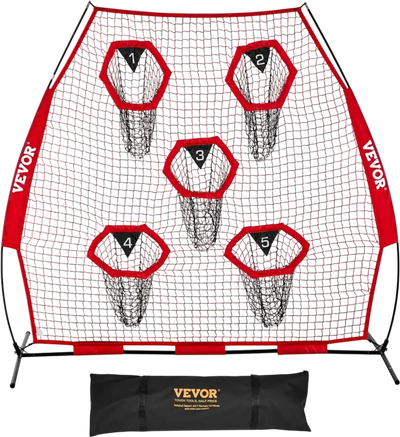 Vevor Football Throwing Net 7' x 7' Practice Target with 5 Pockets Red New