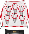 VEVOR 8 x 8 ft Football Trainer Throwing Net, Training Throwing Target Practice Net with 6 Target Pockets, Knotless Net Includes Straps and Portable Carry Case, Improve QB Throwing Accuracy, Red
