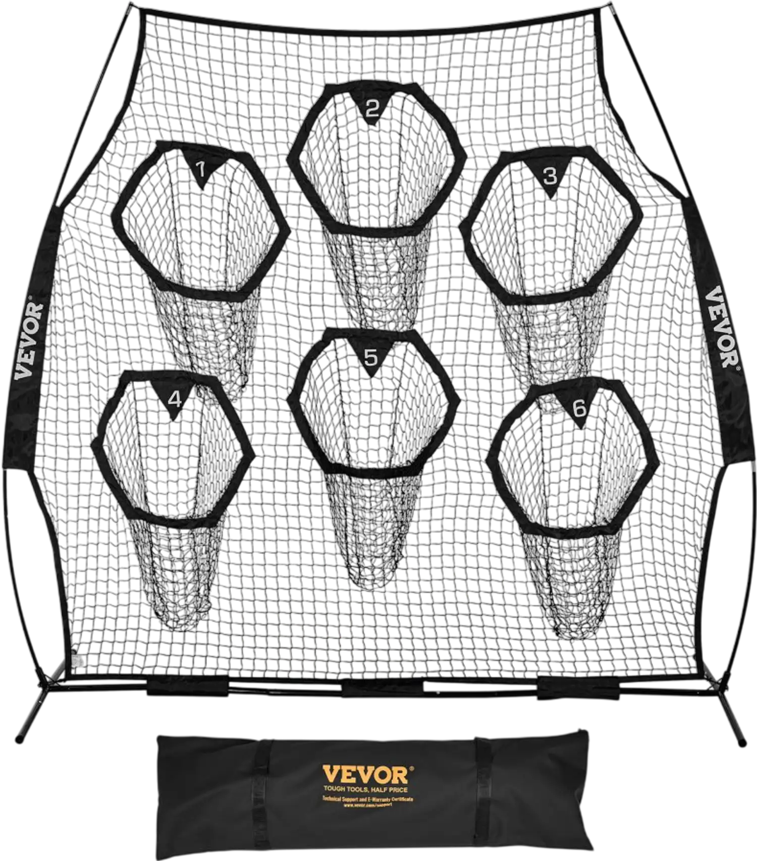 Vevor Football Throwing Net 8' x 8' Trainer with 6 Target Pockets Black New
