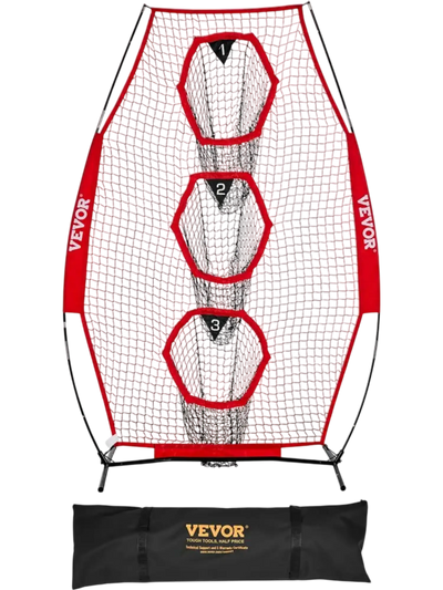 VEVOR 8 x 4 inch Football Trainer Throwing Net, Training Throwing Target Practice Net with 5 Target Pockets, Knotless Net Includes Straps and Portable Carry Case, Improve QB Throwing Accuracy, Red