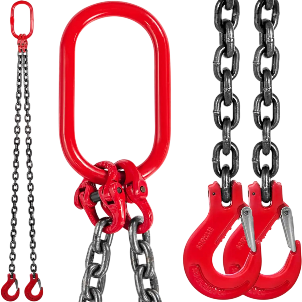 VEVOR Chain Sling, 3/8 inch x 5 ft Lifting Chains with Hooks, G80 Engine Chain Hoist Lifts, 11000 lbs/5 Ton Capacity Lifting Sling Chains for Engine Hoist, Engine Lift Chain with 2 Leg Grab Hooks