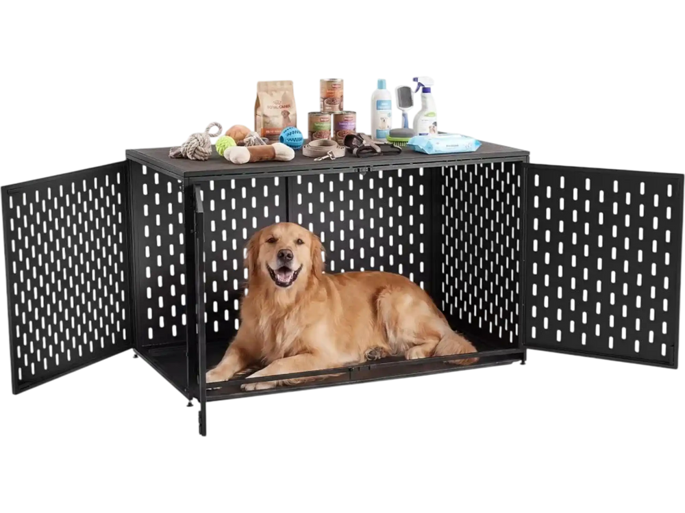 VEVOR Dog Crate Furniture, 48 Inch Heavy Duty Dog Kennel Furniture Indoor for Large Dogs, Sturdy Steel Decorative Pet Cage House End Table with 3 Doors, Detachable Tray & Escape-Proof Locks, Black