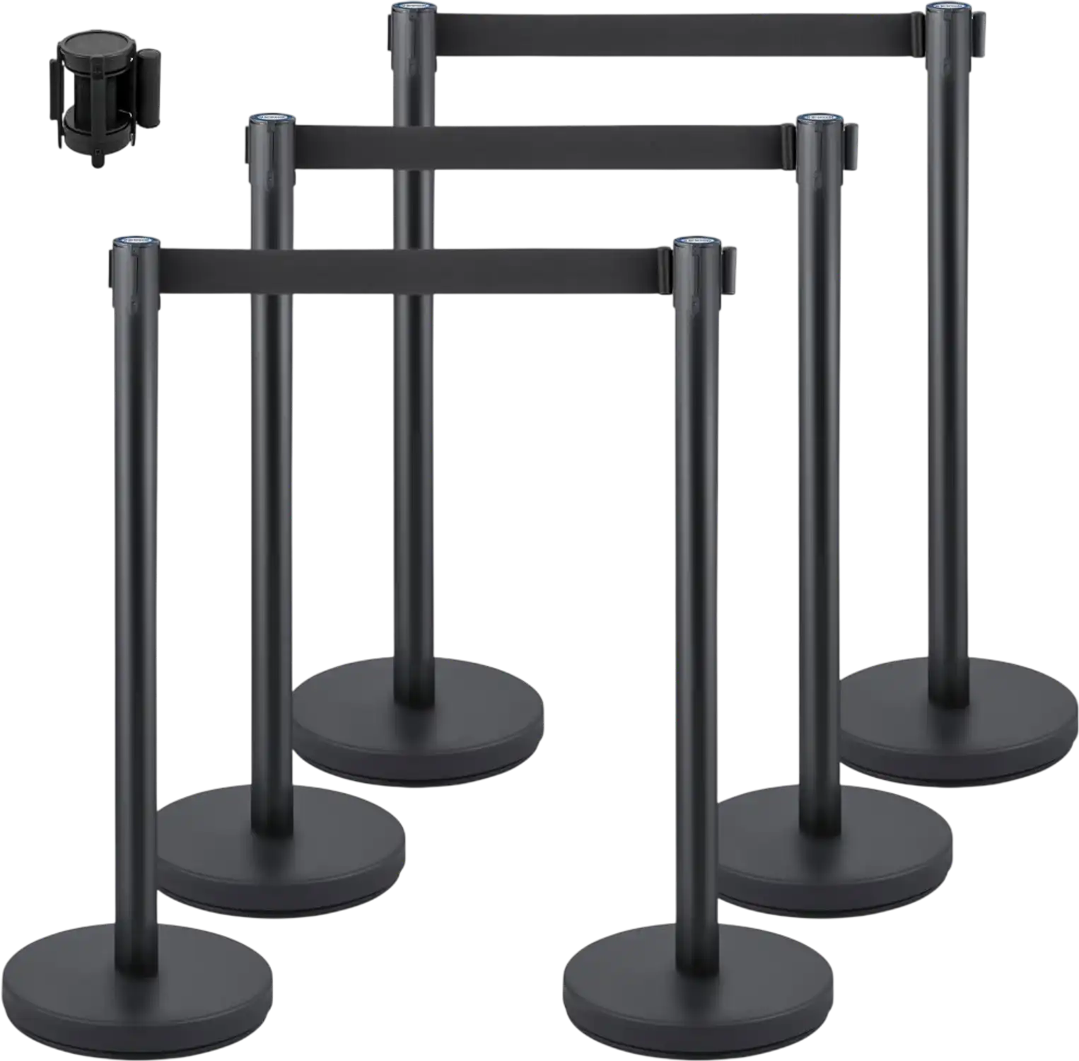 Vevor Stanchion Set 6-Piece 6.6' Black Retractable Belt Crowd Control Barrier New