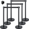 VEVOR Crowd Control Stanchion, Set of 6 Pieces Stanchion Set, Stanchion Set with 6.6 ft/2 m Black Retractable Belt, Black Crowd Control Barrier with Concrete and Metal Base - Easy Connect Assembly