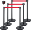 VEVOR Crowd Control Stanchion, Set of 6 Pieces Stanchion Set, Stanchion Set with 6.6 ft/2 m Red Retractable Belt, Crowd Control Barrier with Rubber Base – Easy Connect Assembly for Crowd Control (Blac