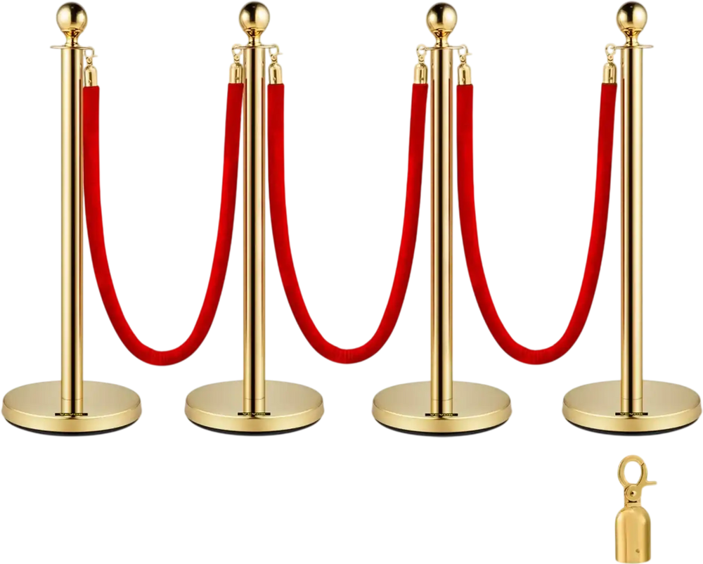 VEVOR 4PCS Gold Stanchion Posts Queue, 38 Inch Red Velvet Rope, Crowd Control Barriers Queue Line Rope, Barriers for Party Supplies