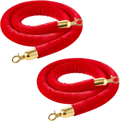 VEVOR 2 Pcs Red Velvet Stanchion Ropes, 5 ft Crowd Control Stanchion Red Velvet Ropes with Gold Hooks, Post Queue Barrier Carpet Rope for Carpet Events Movie Theaters Grand Openings Hotels Party