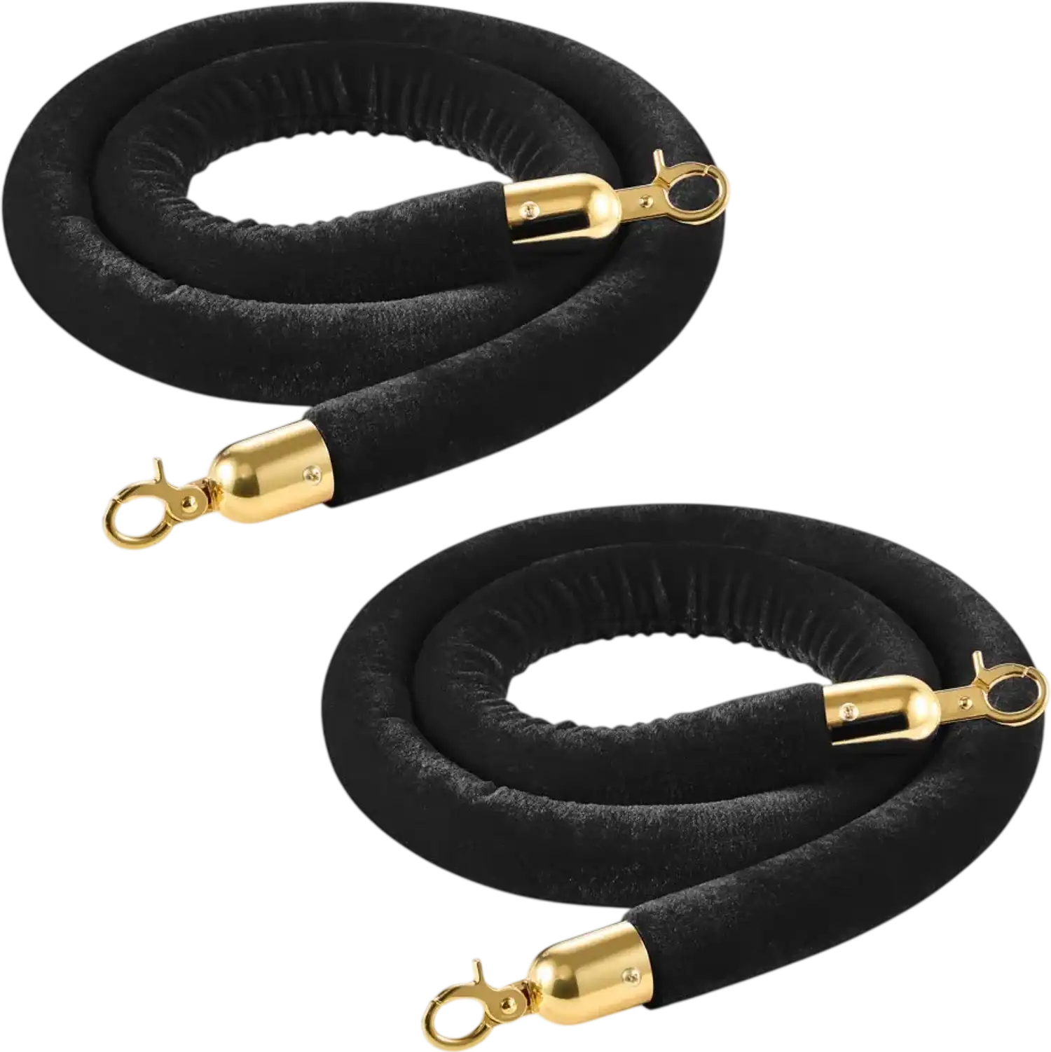 Vevor Stanchion Ropes 5' Black Velvet with Gold Hooks 2-Pc Set New