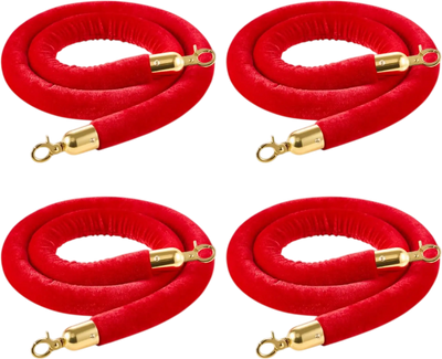 VEVOR 4 Pcs Red Velvet Stanchion Ropes, 5 ft Crowd Control Stanchion Red Velvet Ropes with Gold Hooks, Post Queue Barrier Carpet Rope for Carpet Events Movie Theaters Grand Openings Hotels Party