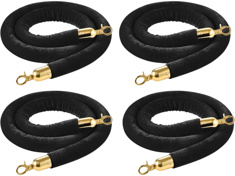 VEVOR 4 Pcs Black Velvet Stanchion Ropes, 5 ft Crowd Control Stanchion Black Velvet Ropes with Gold Hooks, Post Queue Barrier Carpet Rope for Carpet Events Movie Theaters Grand Openings Hotels Party