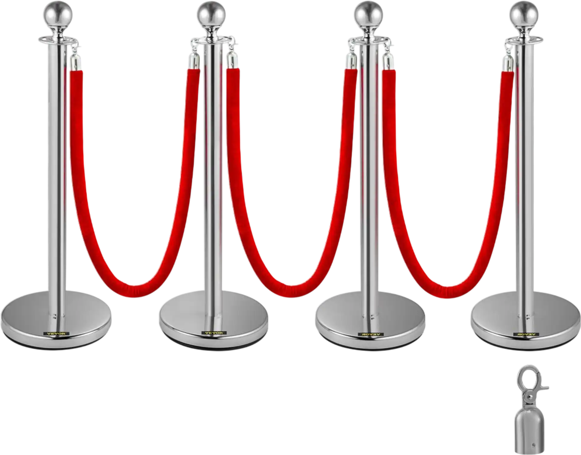 Vevor Crowd Control Stanchion Silver Set of 4 with 5' Red Velvet Rope New
