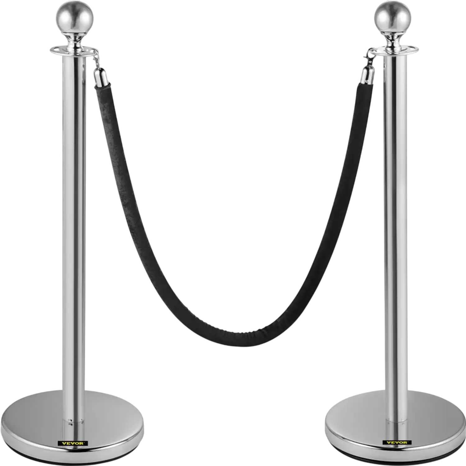 Vevor Crowd Control Stanchion 2-Piece Set with 5' Black Velvet Rope Silver New
