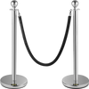 VEVOR Crowd Control Stanchion, Set of 2 Pieces Stanchion, Stanchion Set with 5 ft/1.5 m Black Velvet Rope, Silver Crowd Control Barrier with Sturdy Concrete and Metal Base – Easy Connect Assembly