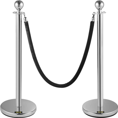 Vevor Crowd Control Stanchion 2-Piece Set with 5' Black Velvet Rope Silver New