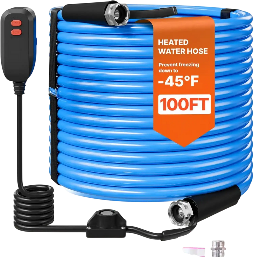 VEVOR 100FT Heated Water Hose for RV -45°F Anti Freeze Drinking Water Hose, 1/2" ID, Smooth Surface, with Leakage Protection GFCI, Built-in Thermostat, Freeze & Leak-Proof, Lead and BPA Free for RVs