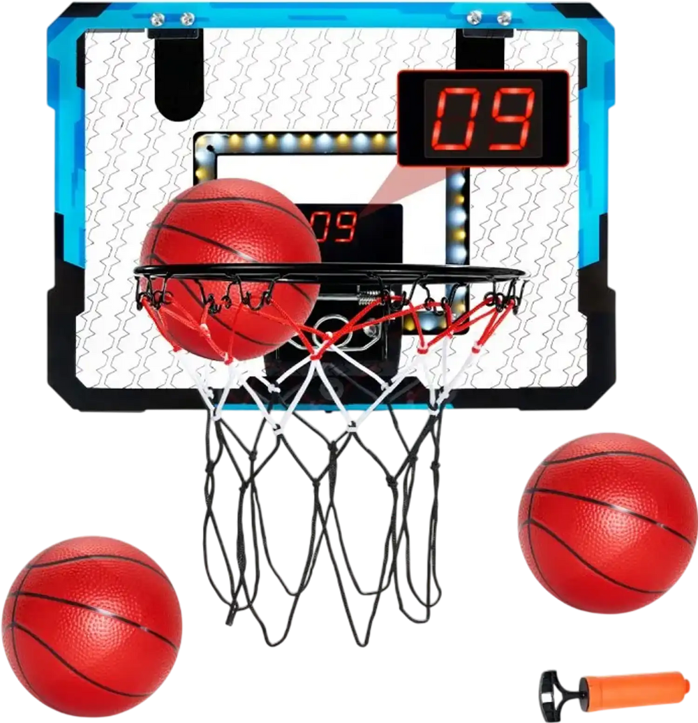 VEVOR Kids Basketball Hoop, Mini Basketball Goal with Electronic Scoreboard, Over The Door Basketball Hoop with Scoring & Music Accompaniment Functions, LED Light, Indoor Basketball Hoop for Kids 3+
