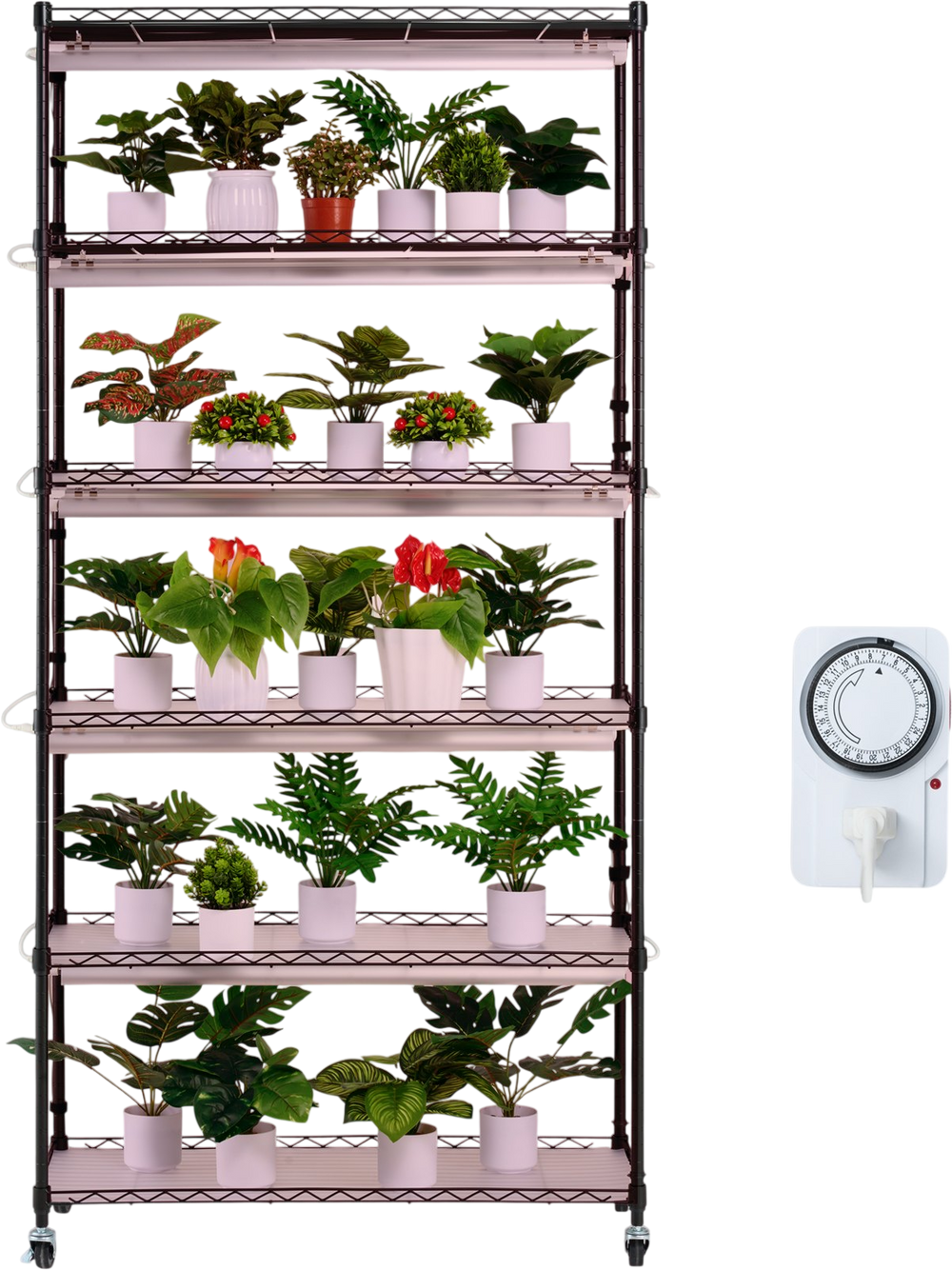 VEVOR Plant Stand with Grow Light, 6-Tier Large Tall Plant Shelf with 150W Full Spectrum Grow Light, Indoor LED Plant Light with Timer and Wheel for Seed Starting 35.4" L x 13.8" W x 70.9" H