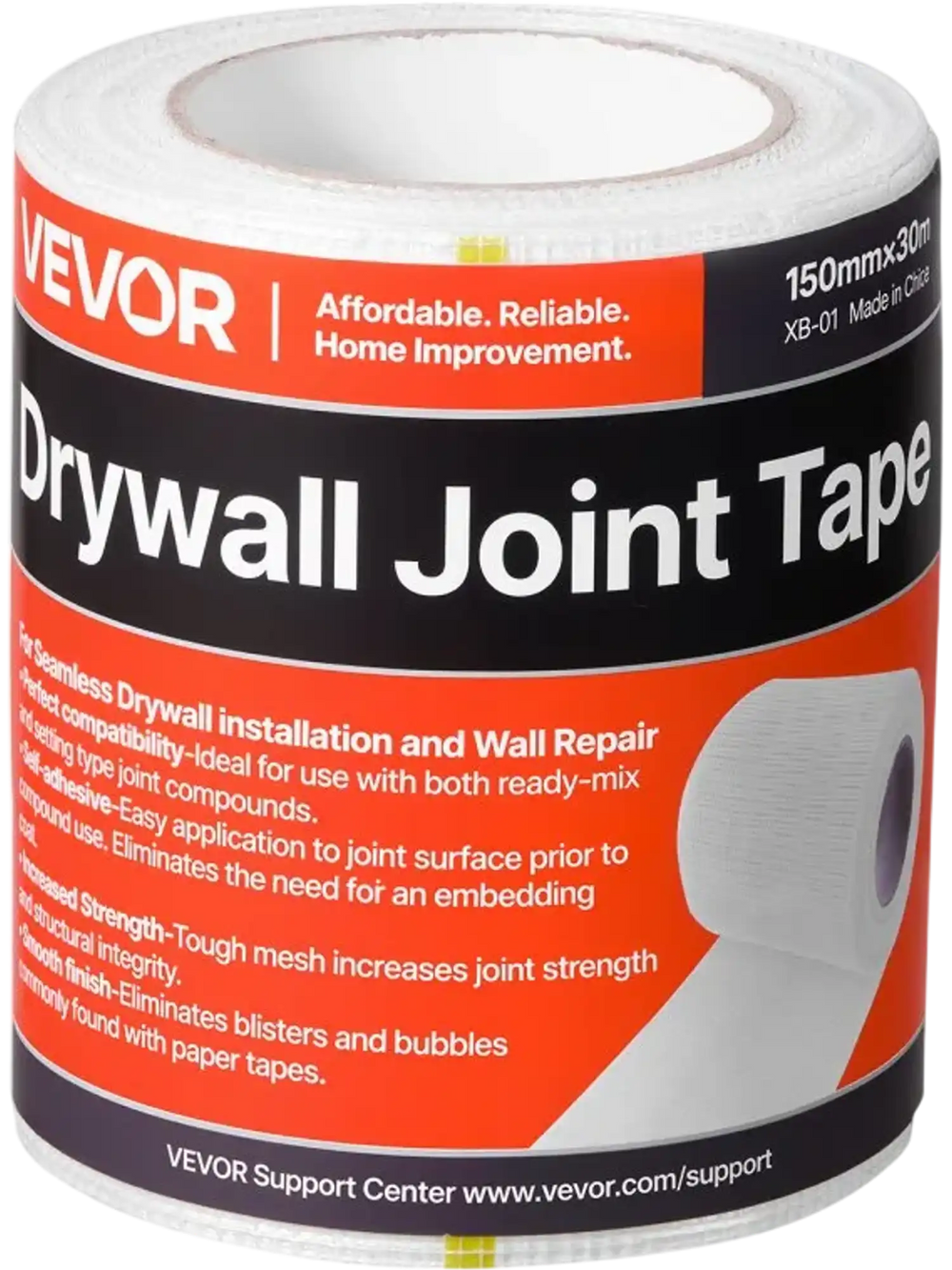 VEVOR Drywall Mesh Tape, 5.91 inch W x 98.43 ft L Self-Adhesive Fiberglass Drywall Joint Tape, 12 Rolls Dry Wall Patch for Easy Sheetrock Ceiling Crack Repair, to Achieve Smooth Even Wall Surface