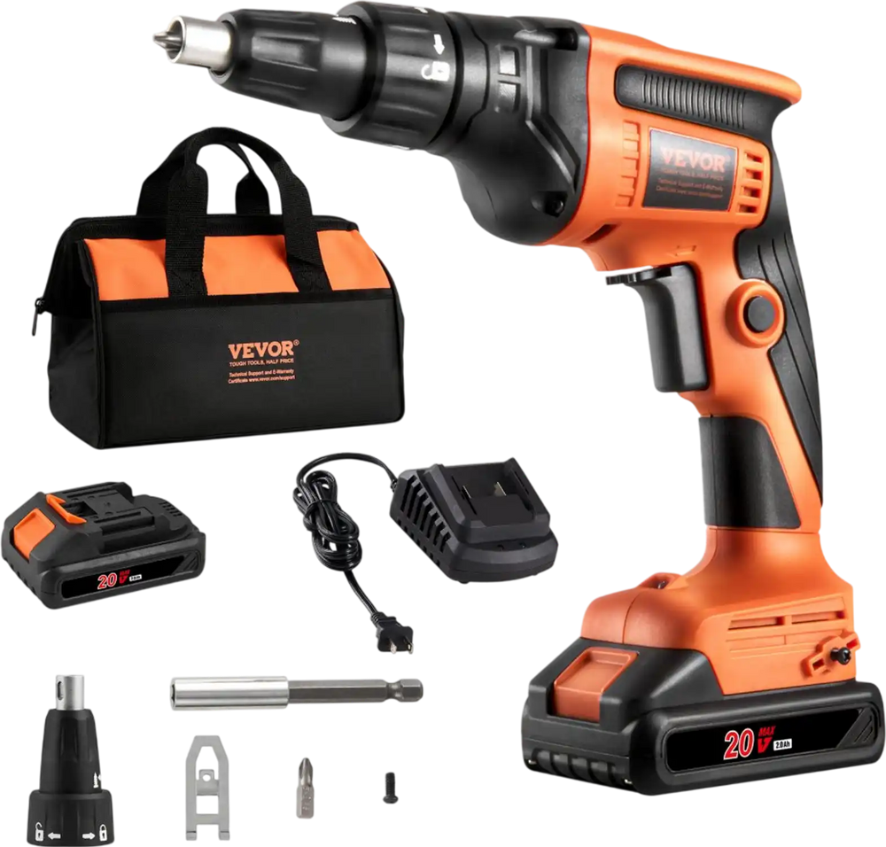 VEVOR Drywall Screw Gun, 20V Max Drywall Screwgun, 4200RPM Brushless Cordless Drywall Gun Kit with 2 Battery Packs, Charger, Belt Clip, and Tool Bag, Forward and Reverse Adjustable, Built-in LED Light