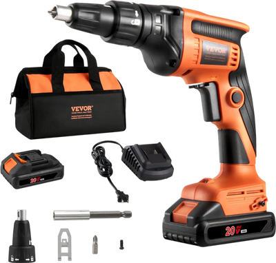 VEVOR Drywall Screw Gun, 20V Max Drywall Screwgun, 4200RPM Brushless Cordless Drywall Gun Kit with 2 Battery Packs, Charger, Belt Clip, and Tool Bag, Forward and Reverse Adjustable, Built-in LED Light