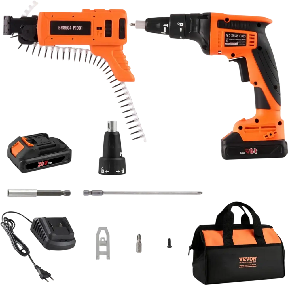VEVOR Drywall Screw Gun Auto-Feed, 20V Max Collated Drywall Screwgun, 4200RPM Brushless Cordless Drywall Gun Kit with 2 Battery Packs, Charger, Belt Clip, Tool Bag, Screw Length and Depth Adjustable