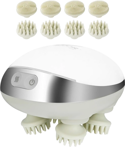 VEVOR Electric Scalp Massager with Heat, Rechargeable Heated Head Massager, IPX7 Waterproof | Portable Kneading Scalp Scratcher with 8 Removable Massage Head for Hair Growth, Deep Clean, Stress Relax