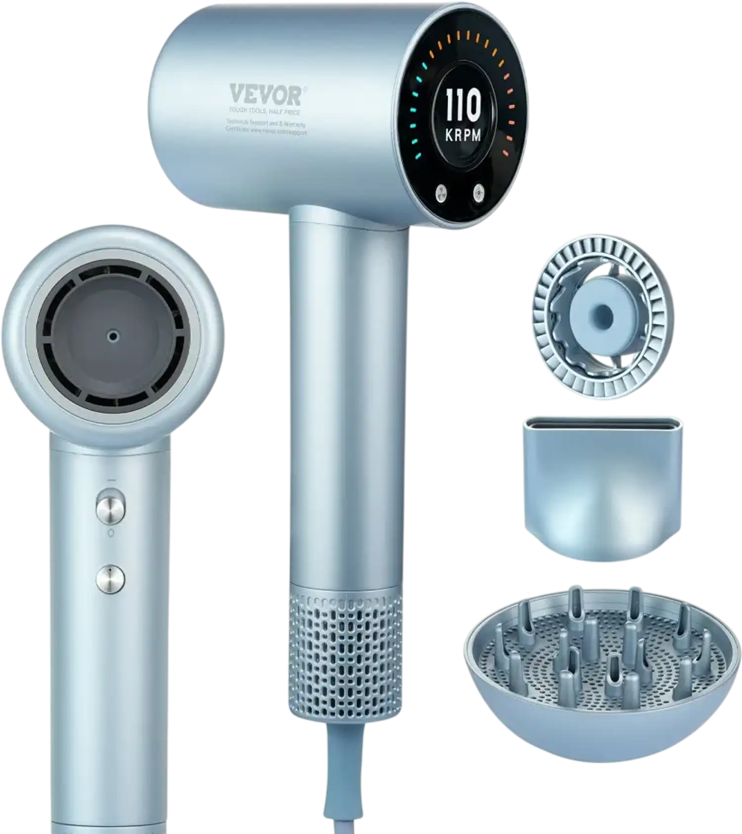 Vevor Hair Dryer High-Speed Ionic LCD Display with Diffuser & Nozzle New