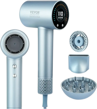 VEVOR High-Speed Hair Dryer with 105,000RPM Brushless Motor, 200 Million Negative Ions Hair Blow Dryer, 4 Temps & 3 Speeds, LCD Display Thermo-Control Hairdryer with Diffuser & Nozzle for Home Travel