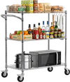 VEVOR Kitchen Utility Cart, 3 Tier Heavy Duty Adjustable Wire Storage Rack, Commercial Steel Rolling Service Trolley on Wheels, Work Table with Handle Bar, for Garage and Laundry Room, 35x17.8x40.9 in