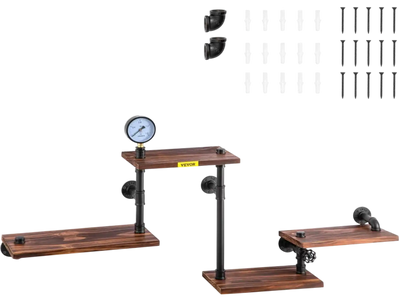 VEVOR Industrial Pipe Shelving, Pipe Shelves with 4-Tier Wood Planks, Rustic Floating Shelves Wall Mounted, Wall Shelf DIY Bookshelf for Bar Kitchen Bathroom Farmhouse Living Room, 51x25x9 inch