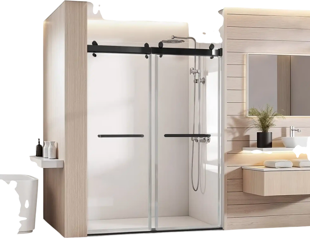 VEVOR Frameless Shower Door, 48" W x 76" H, Shower Sliding Glass Door with 3/8" (10 mm) Thick Clear Tempered Glass, Noiseless Shatterproof Nano Coating, with Rail, Seal Strip and Hardware Kit