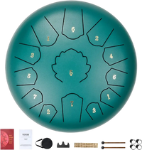 VEVOR Steel Tongue Drum, 12 in & 13 Notes, C Major Steel Drum for Outside Garden, with 2 Mallets & Carry Bag, Hand Pan Drum Percussion Instrument for Meditation Musical Education Yoga, Green