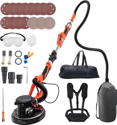 VEVOR Drywall Sander, 1150W Electric Drywall Sander, Popcorn Ceiling Removal Tool with Vacuum Dust Collection, 5 Variable Speed 800-1700 RPM, LED Light, Foldable & Extendable Handle, 15 Sanding Discs